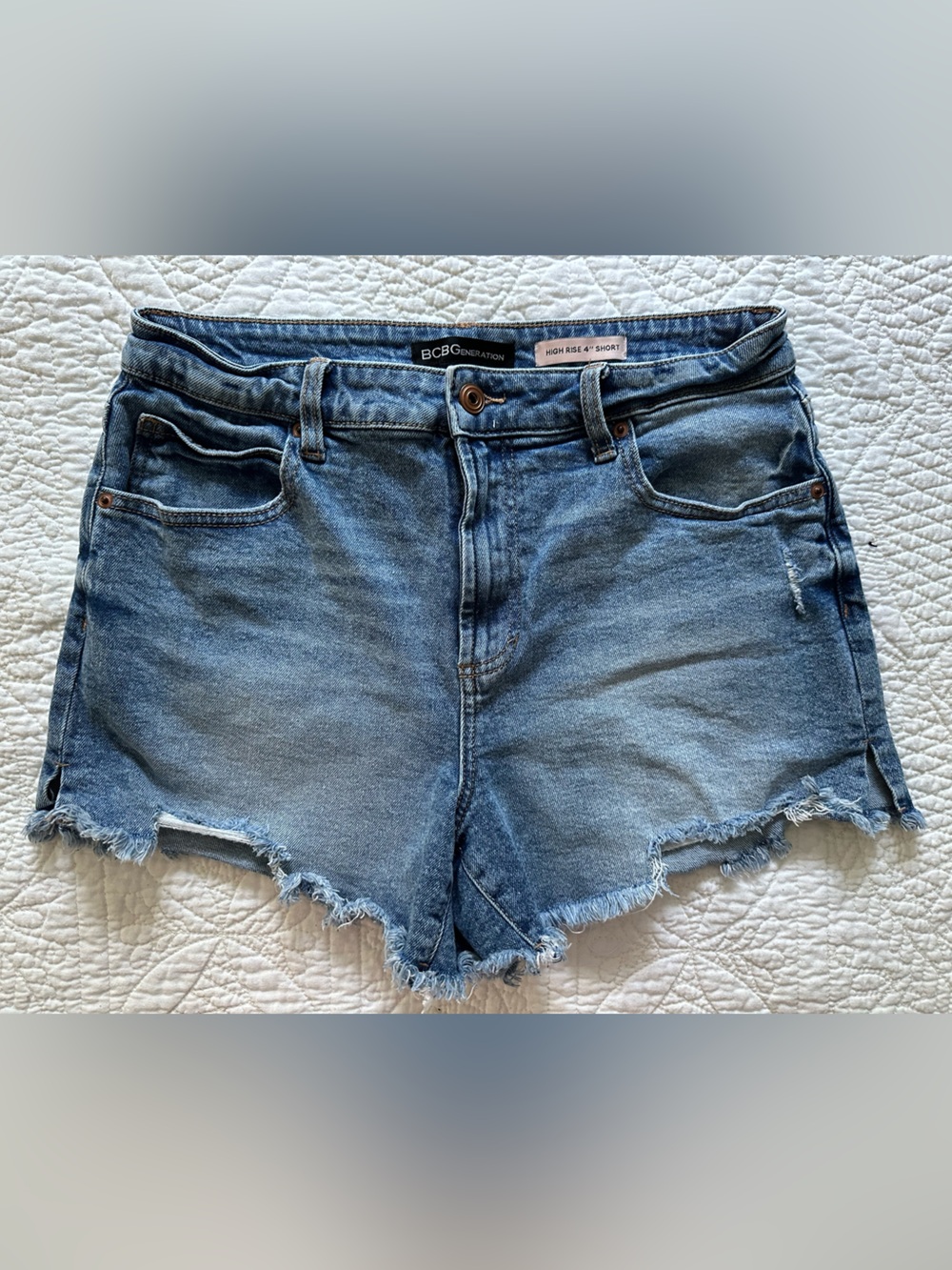 BCBGeneration Frayed Hem Light Blue Denim Shorts